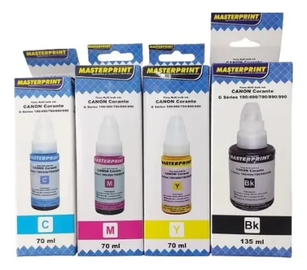 MASTERPRINT - Tinta Refil Bulk Ink - Corante - Canon 190/490/790/890/990 - Preta 135ml / Coloridos 70ml - CMYK